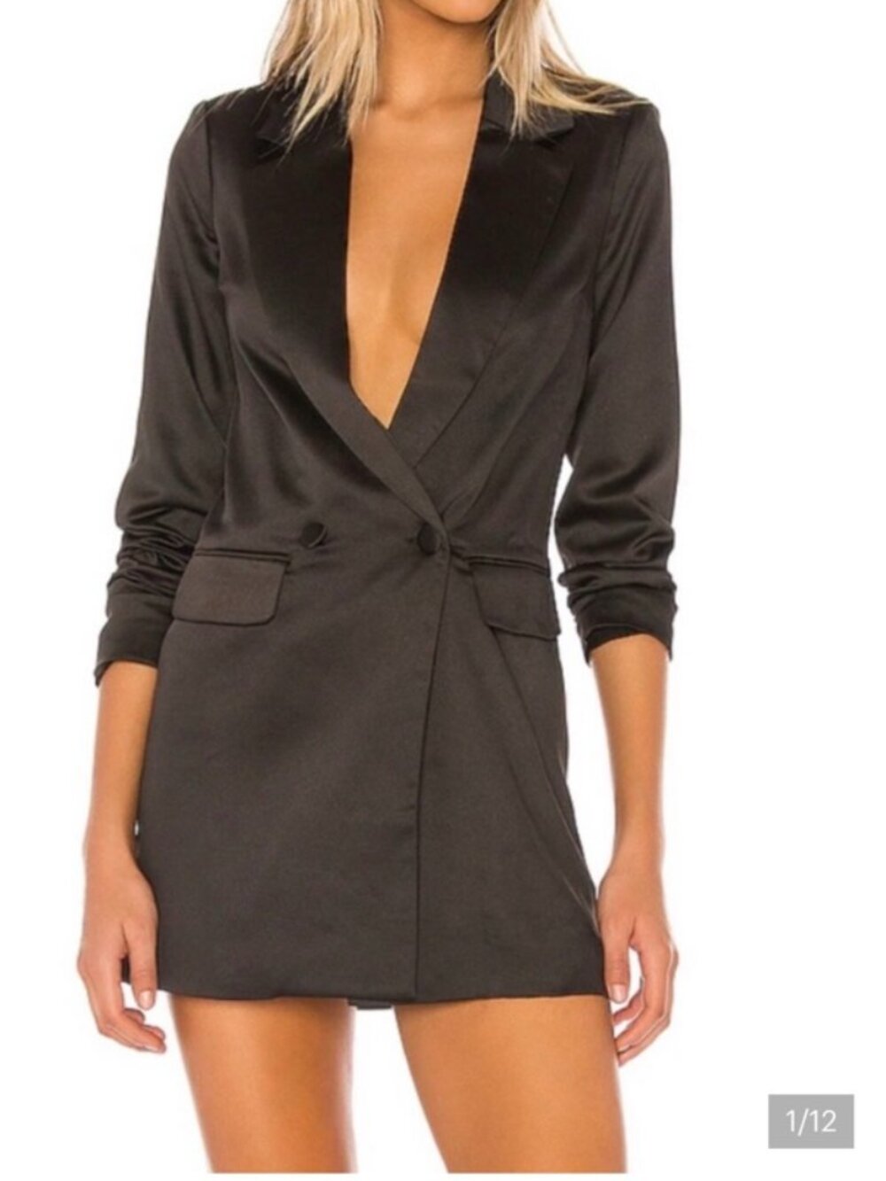 Revolve Superdown Black Satin Miley Oversized Blazer Mini Dress S Tuxedo READ